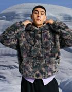 Asos Design Oversized Faux Fur Hoodie In All Over Geometric Print-multi