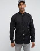 Jack & Jones Originals Linen Mix Long Sleeve Slim Fit Button Down Shirt - Black