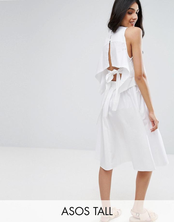 Asos Tall Cotton Dress With Open Back And Tie Detail - White