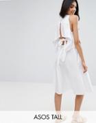 Asos Tall Cotton Dress With Open Back And Tie Detail - White