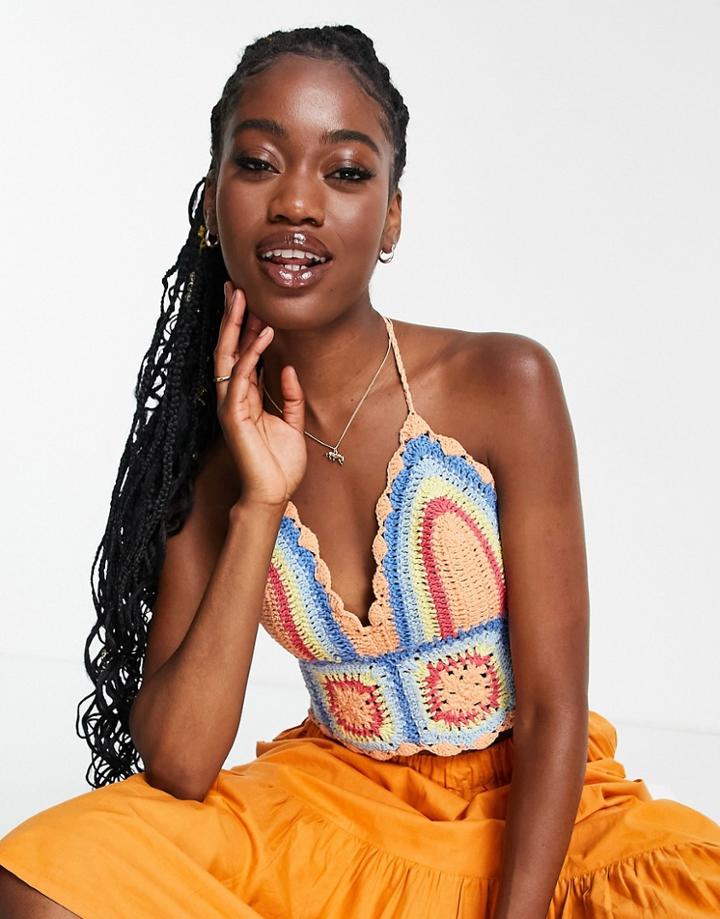 Asos Design Crochet Cami In Blue