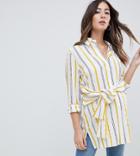 Asos Design Maternity Longline Shirt With Tie Detail In Stripe - Multi