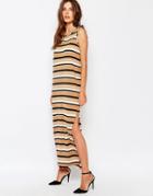 Sisley Sleeveless Jersey Stripe Dress - Beige