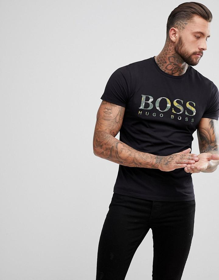 Boss Banana Leaf Print T-shirt In Black - Black
