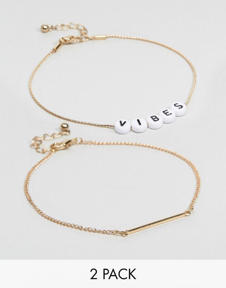 Asos Pack Of 2 Vibes Anklet - Multi