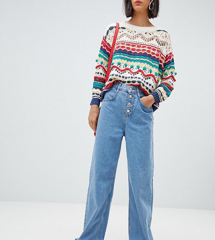 Mango Wide Leg Jeans In Mid Blue