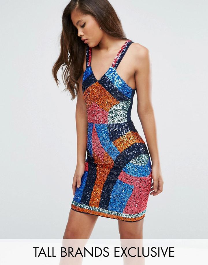 Maya Tall Allover Sequin Contrast Mini Dress - Multi
