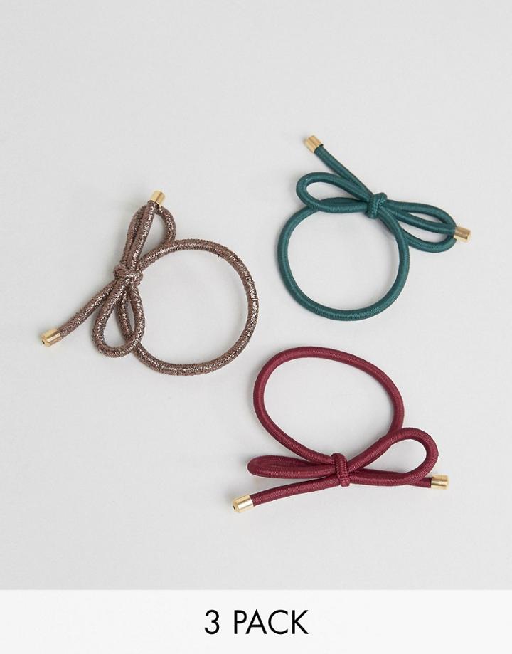 Asos Pack Of 3 Elastic Bow Hair Ties - Multi