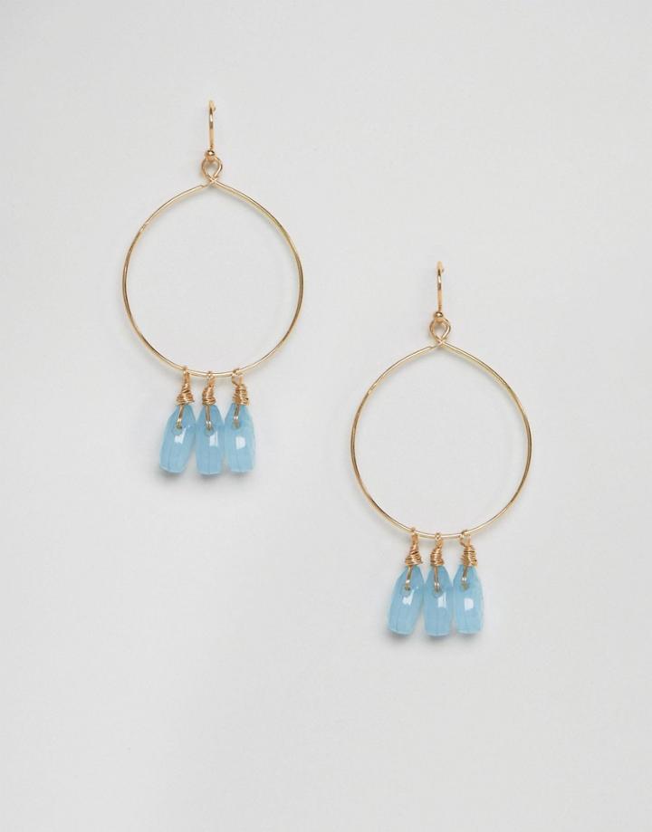 Nylon Gem Drop Hoop Earrings - Gold
