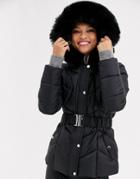 Lipsy Puffa Coat With Fur Hood In Black