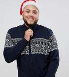 Badrhino Big Fairisle Zip Thru Sweater In Wool Mix - Navy