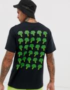 New Love Club Brocoli Back Print T-shirt In Oversized Fit-black