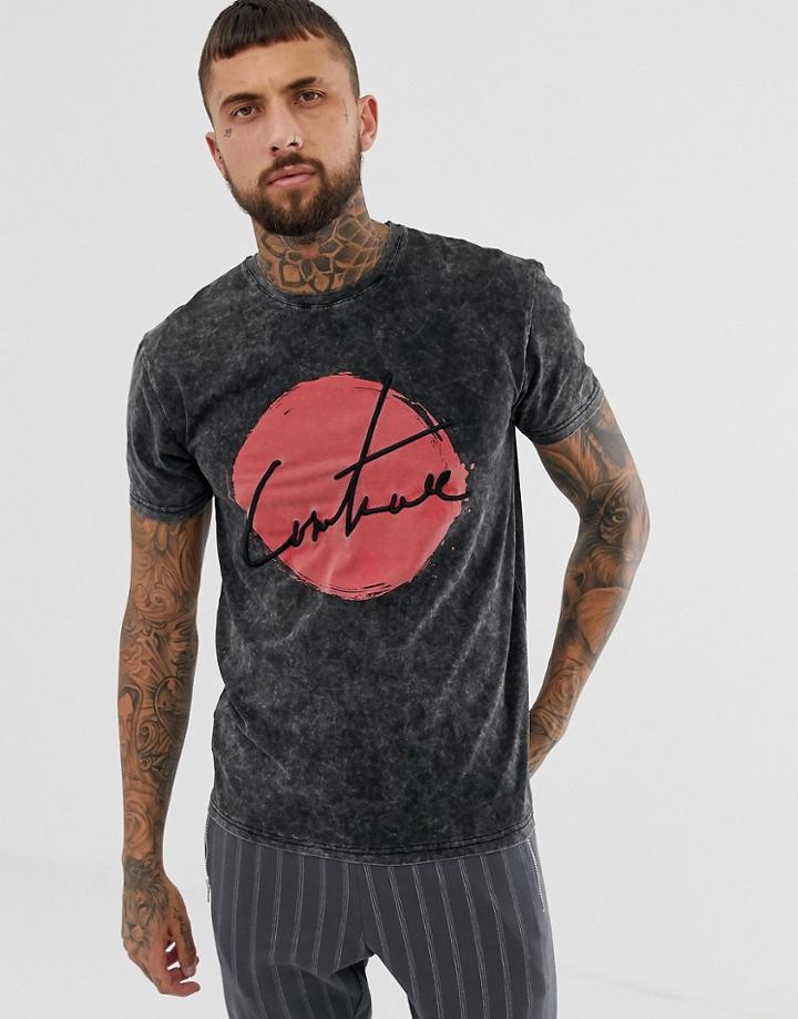 The Couture Club Muscle Fit T-shirt In Acid Wash - Black