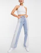 Asos Design High Rise 'relaxed' Dad Jean In Two Tone Lightwash-blues