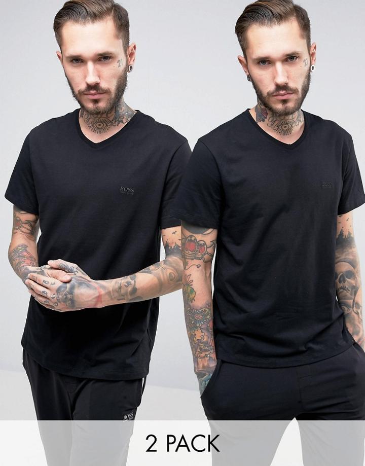 Boss Black By Hugo Boss V-neck T-shirt 2 Pack In Relaxed Fit Black - B