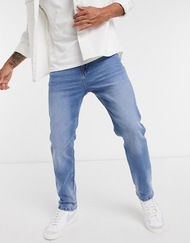 Bershka Straight Fit Jeans In Light Blue-blues