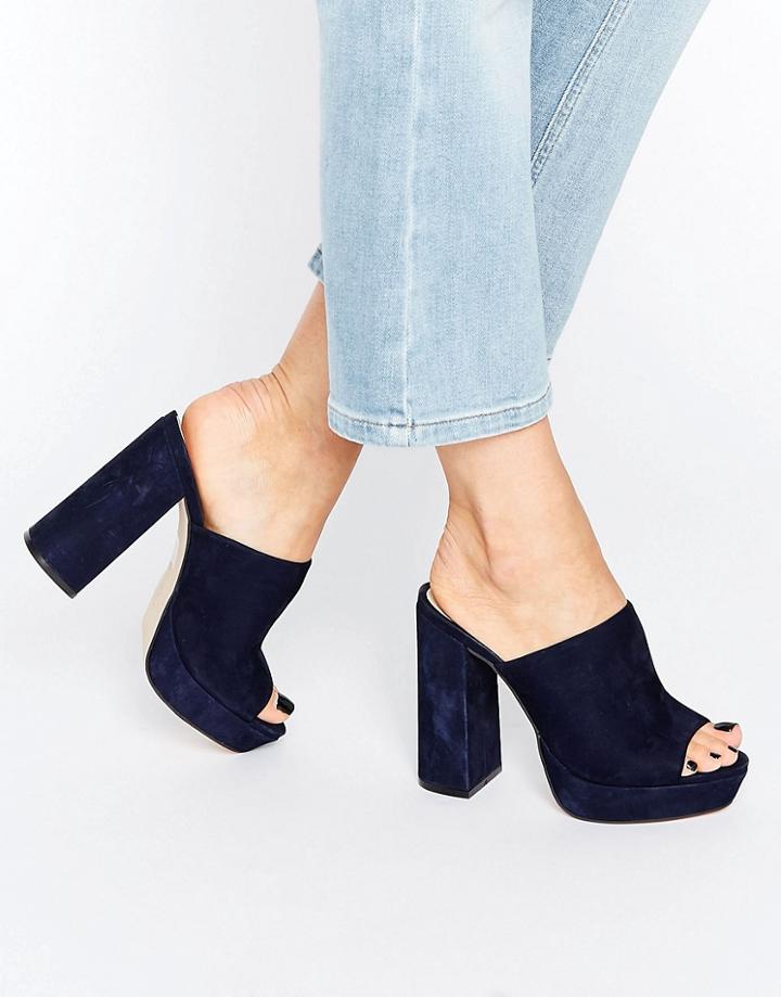 Office Syrup Navy Suede Platform Heeled Mules - Navy