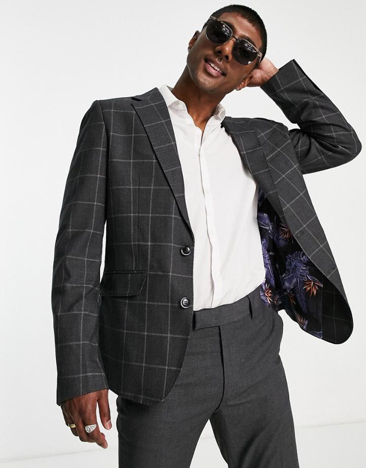 Gianni Feraud Double Breasted Blazer In Gray Check