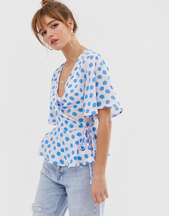 Glamorous Wrap Front Top In Satin Spot-pink