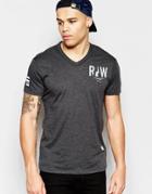 G-star T-shirt Brickal Vneck Raw Logo In Black Heather - Black Htr
