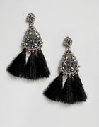 New Look Fabric Tassel Gem Earrings - Black