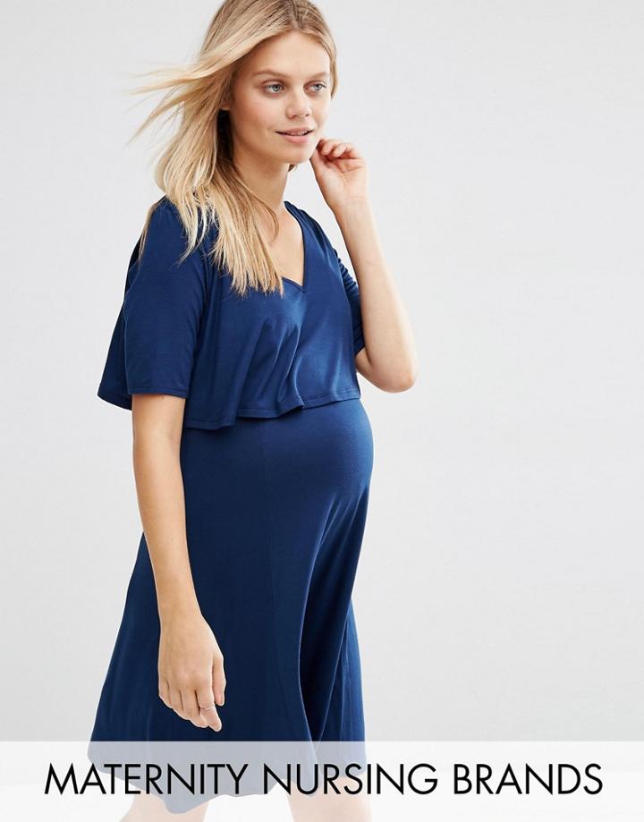 Bluebelle Maternity Nursing Double Layer Skater Dress - Navy
