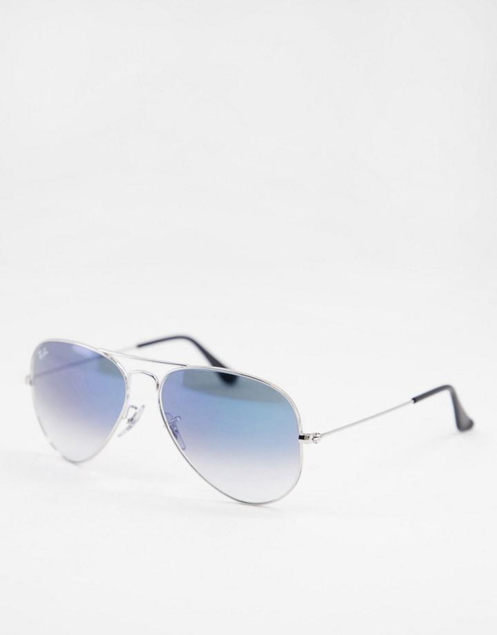 Ray-ban Aviator Sunglasses In Silver With Blue Fade Lens-gold