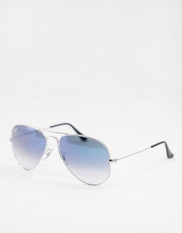 Ray-ban Aviator Sunglasses In Silver With Blue Fade Lens-gold