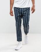 Asos Design Tapered Smart Pants In Stripe - Navy
