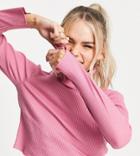 Asos Design Petite Ribbed Turtle Neck Crop Top In Pink