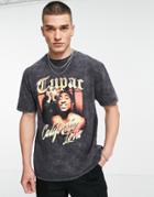 Topman Oversized T-shirt With Tupac California Print In Washed Black