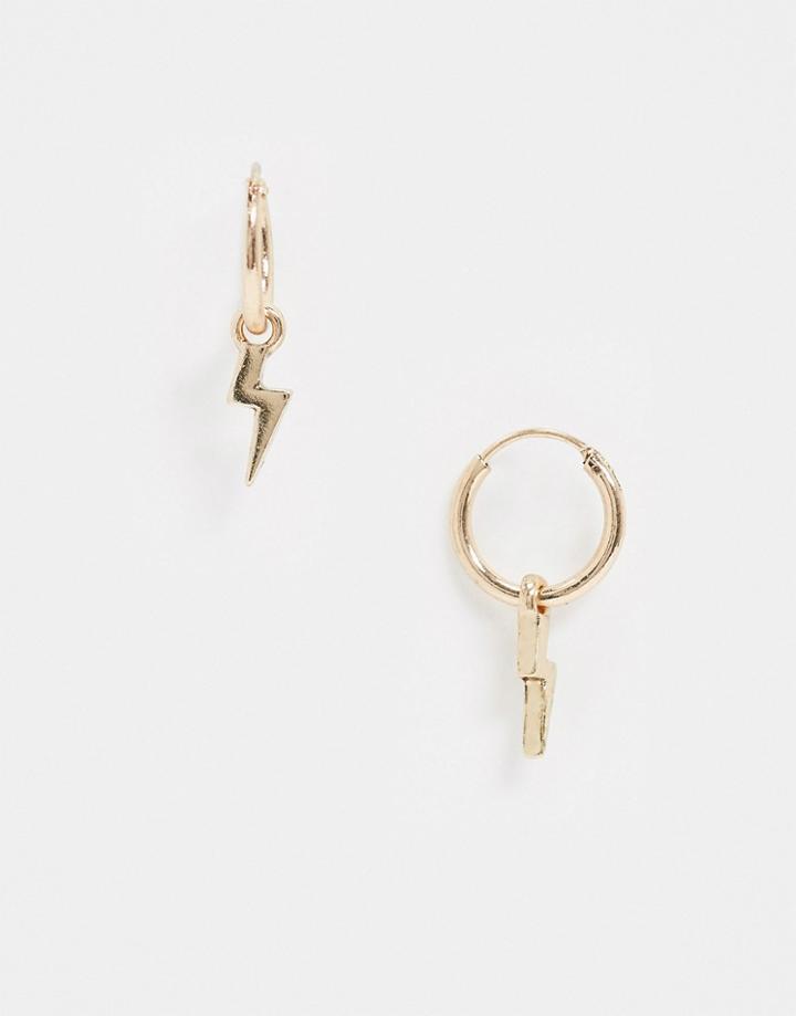 Classics 77 Hoop Earrings With Lightening Bolt Charms In Gold