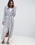 Asos Design Supersoft Fleece Midi Robe With Contrast Lining - Gray