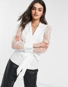 River Island Organza Poplin Wrap Blouse In White