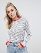 Noisy May Stripe Sweatshirt With Contrast Ringer - Black