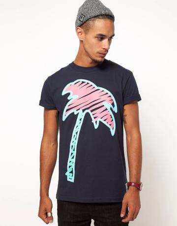Trainerspotter T-shirt Exclusive To Asos Palm Scribble Print - Navy