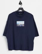 Asos Design Oversized T-shirt In Navy With Photographic Print