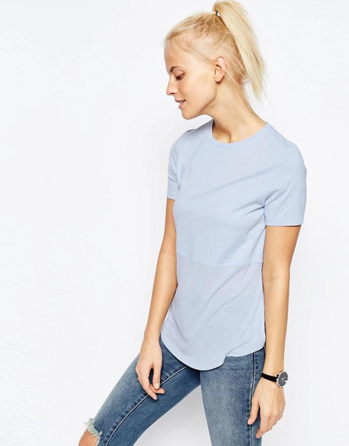 Asos Contrast Ribbed Panel T-shirt - Dusty Blue
