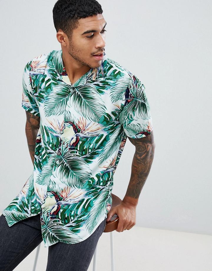 Urban Threads Toucan Print Revere Collar Shirt - Blue