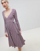 Boohoo Stripe Wrap Midi Dress - Multi