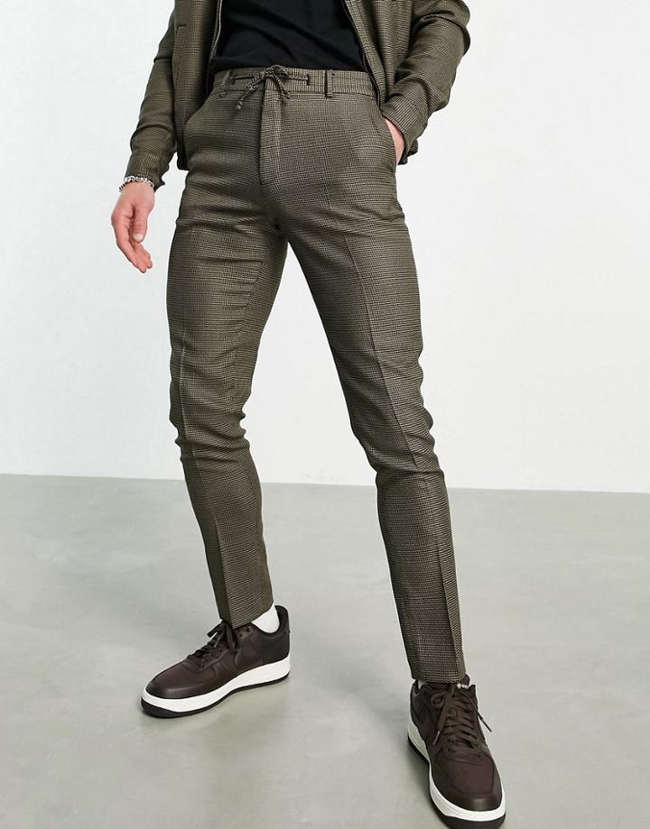 Asos Design Smart Skinny Sweatpants With Micro Check In Brown - Part Of A Set