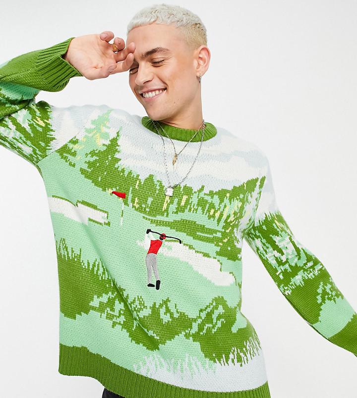 Reclaimed Vintage Inspired Knitted Sweater With Golf Print-multi