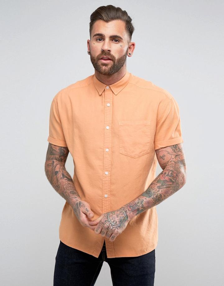 Asos Oversized Oxford In Orange With Short Sleeve - Orange