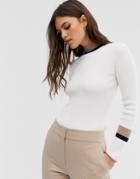 Fashion Union High Neck Sweater With Contrast Stripe Detail - White
