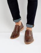 Asos Design Brogue Shoes In Brown Leather With Natural Sole - Brown