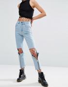 The Ragged Priest Mom Jeans With Zips - Blue