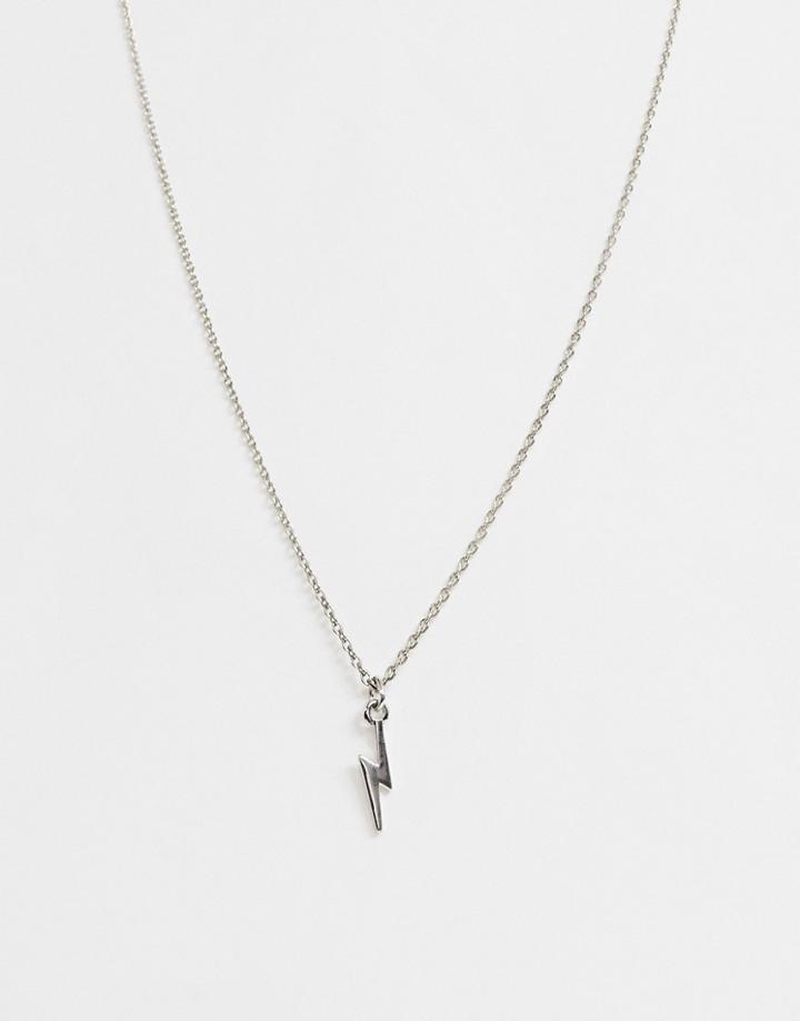 Asos Design Necklace With Tiny Lightning Bolt In Silver Tone-grey