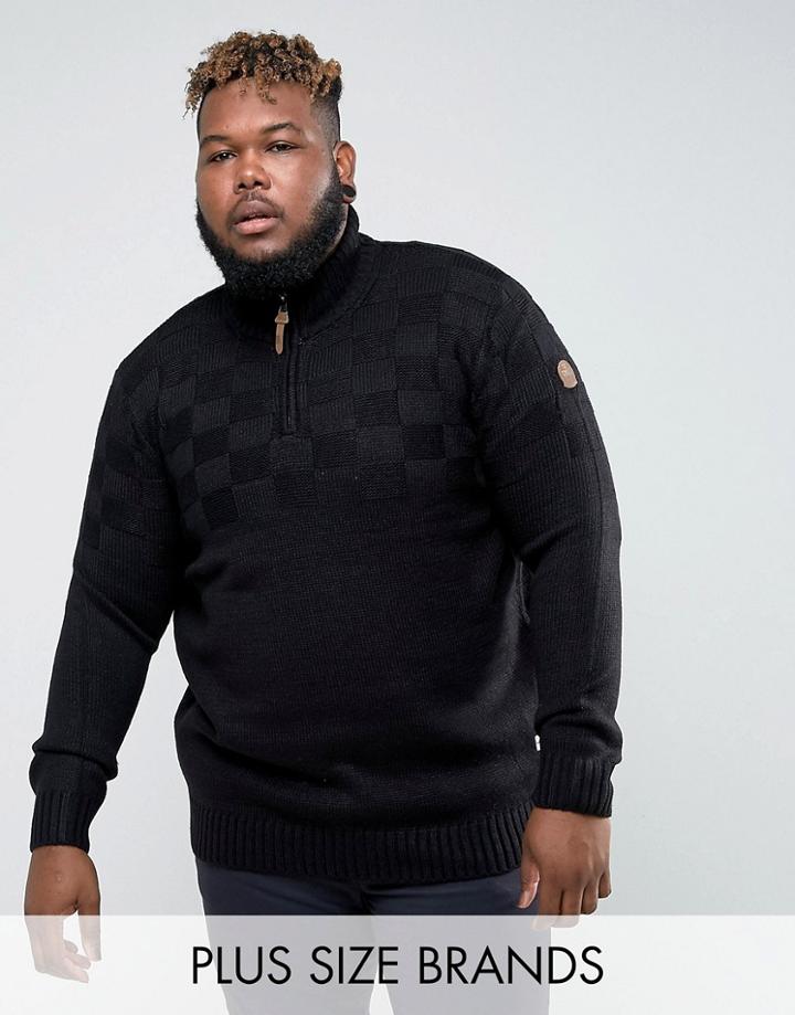 Duke Plus Chunky Zip Neck Sweater - Black