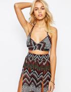 Asos Multi Chevron Print Wrap Beach Crop Top Co- Ords - Multi Chevron