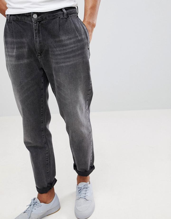 Noak Double Pleat Jean In Washed Black - Black